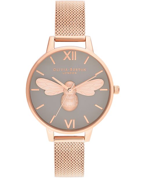 Olivia Burton Women S Lucky Bee Rose Gold Tone Stainless Steel Mesh Bracelet Watch 30mm Reviews Watches Jewelry Watches Macy S