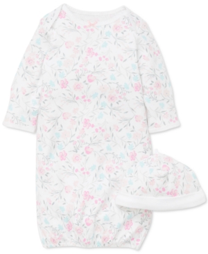 image of Little Me Baby Girls 2-Pc. Cotton Floral-Print Hat & Gown Set
