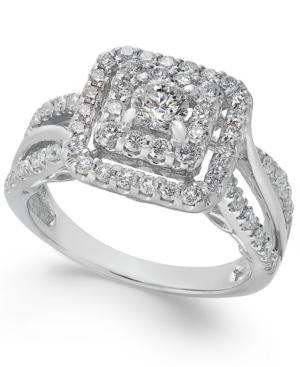 image of Diamond Double Halo Square Engagement Ring (1 ct. t.w.) in 14k White Gold