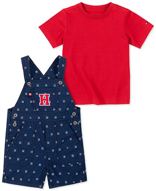 Tommy Hilfiger Baby Boys 2 Pc Solid T Shirt Printed Shortalls