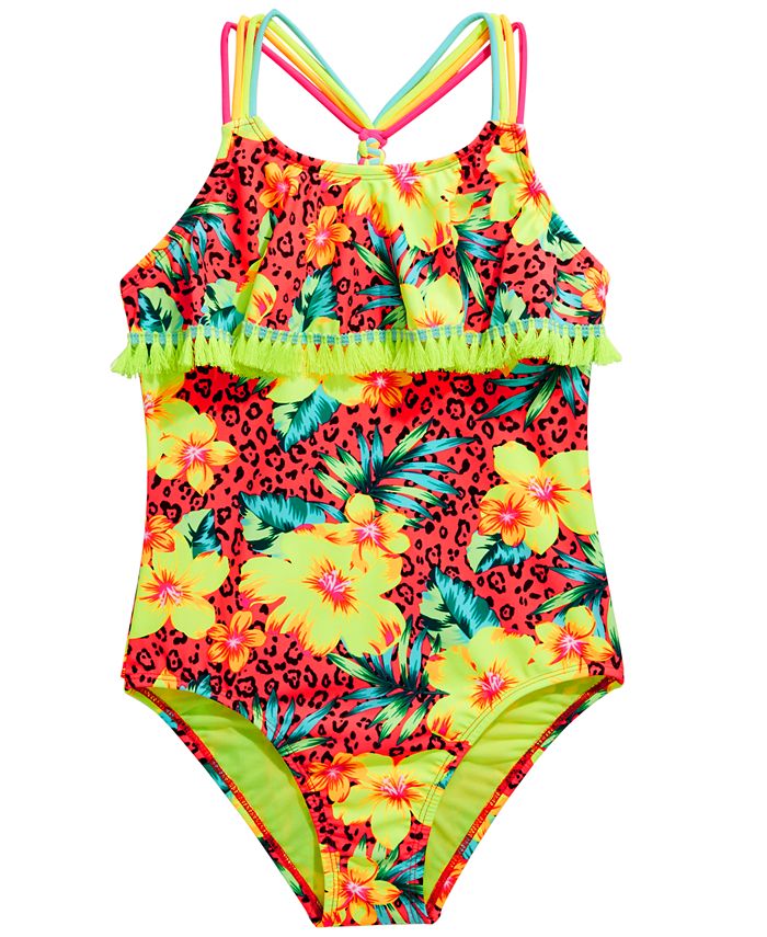 Breaking Waves Big Girls 1-Pc. Sassy Tropics Flounce Swimsuit - Macy's