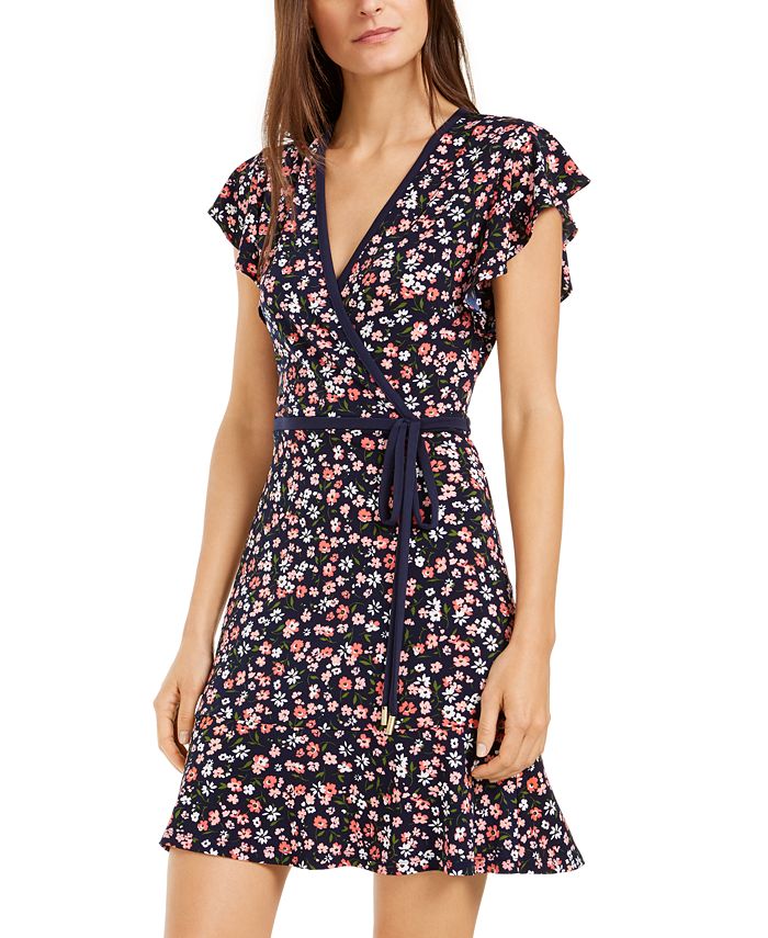 Michael Kors Floral-Print Faux-Wrap Dress - Macy's
