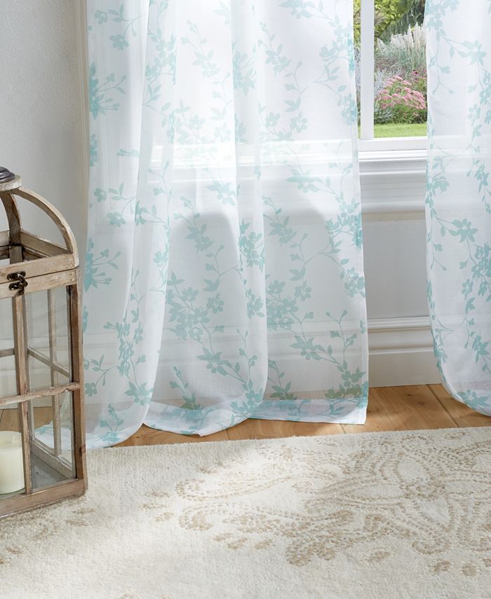 Martha Stewart Collection Bellefield Floral Sheer Curtain Panel Set, 50