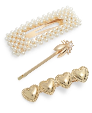 image of Thalia Sodi Gold-Tone 3-Pc. Set Imitation Pearl, Bee & Heart Hair Pins & Clips, Created for Macy-s
