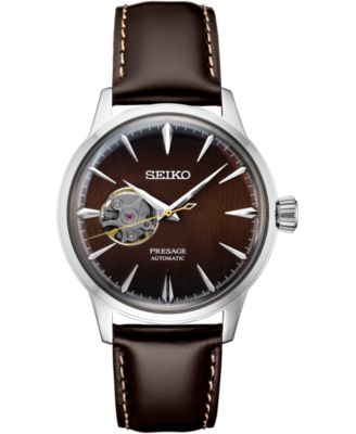 Seiko - Men's Automatic Presage Brown Leather Strap Watch 40.5mm