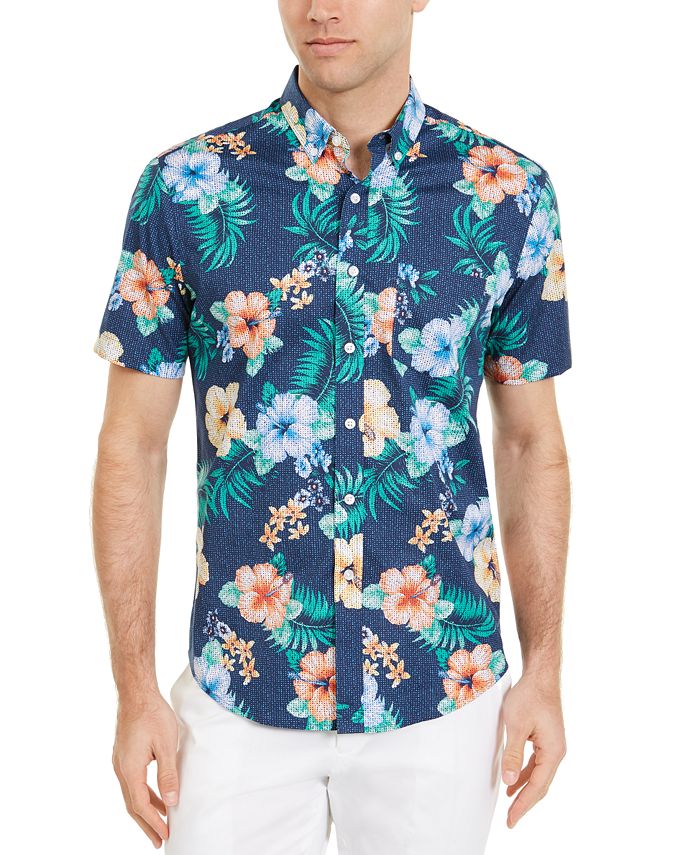 Club Room Men's Dot Floral Tropical Print Short Sleeve Shirt, Created ...