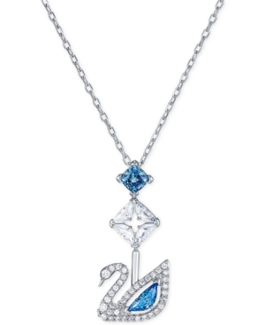 image of Swarovski Silver-Tone Crystal Swan Logo Pendant Necklace, 14-7/8