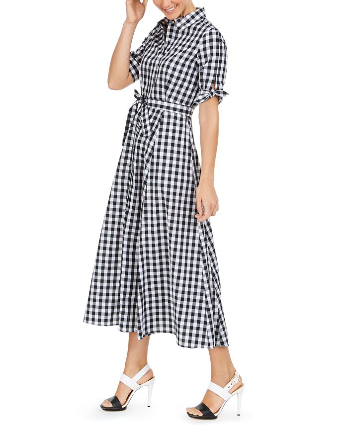 Calvin Klein Cotton Gingham Midi Dress - Macy's