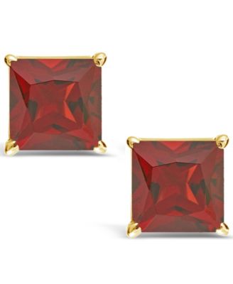 Princess-cut Gemstone Stud Earrings in 14K Yellow Gold