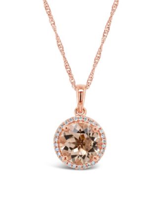 Macy's - Morganite (2-1/2 ct. t.w.) and Diamond (1/8 ct. t.w.) Pendant Necklace in Rose Gold-Plated Sterling Silver