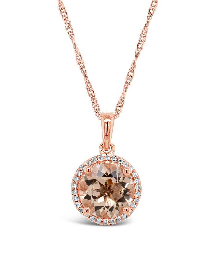 Macy's - Morganite (2-1/2 ct. t.w.) and Diamond (1/8 ct. t.w.) Pendant Necklace in Rose Gold-Plated Sterling Silver