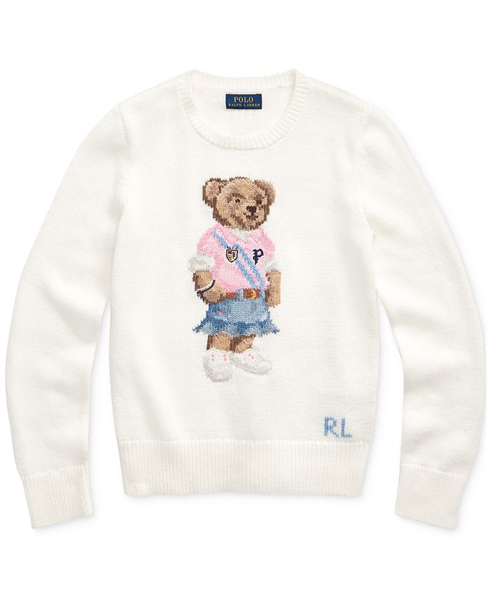 Polo Bear Embroidered Cotton Sweater in Black - Polo Ralph Lauren Kids