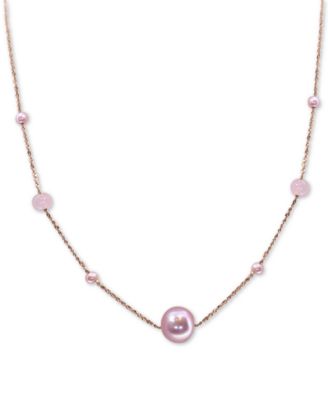 EFFY Collection - Pink Cultured Freshwater Pearl (11 & 3-1/2mm) & Rose Quartz 18" Statement Necklace in 14k Rose Gold