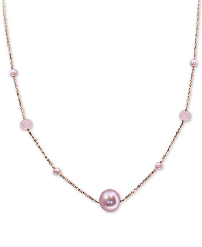 EFFY Collection - Pink Cultured Freshwater Pearl (11 & 3-1/2mm) & Rose Quartz 18" Statement Necklace in 14k Rose Gold