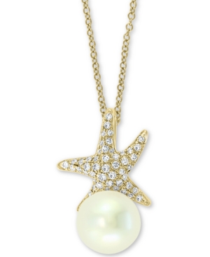 image of Effy Cultured Freshwater Pearl (8mm) & Diamond (1/6 ct. t.w.) Starfish 18