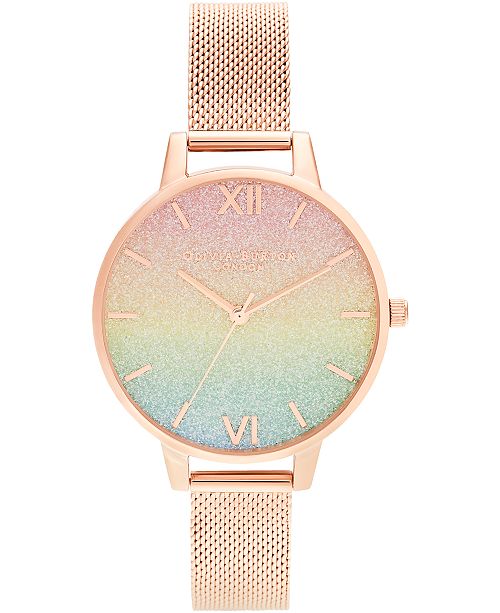 Olivia Burton Women S Rainbow Rose Gold Tone Stainless Steel Mesh Bracelet Watch 34mm Reviews Watches Jewelry Watches Macy S