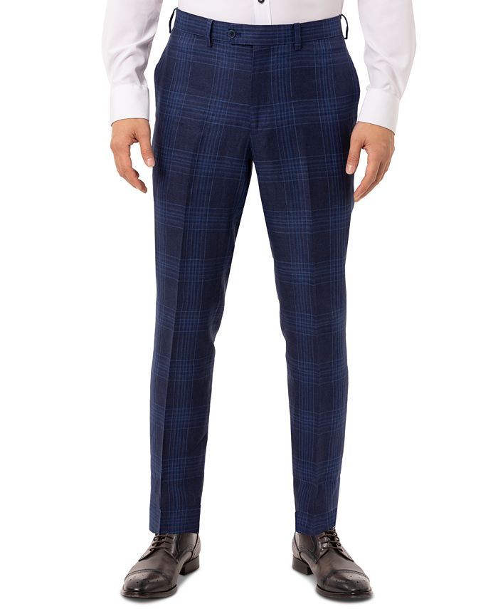 Tallia Men's Slim-Fit Blue Plaid Linen Suit Separate Pants - Macy's