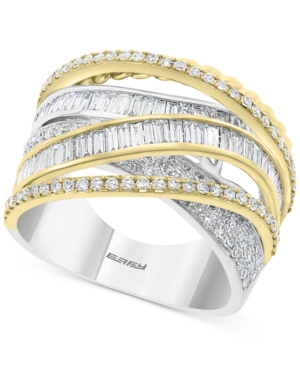 image of Effy Diamond Baguette Crossover Statement Ring (1-1/3 ct. t.w.) in 14k Gold & White Gold