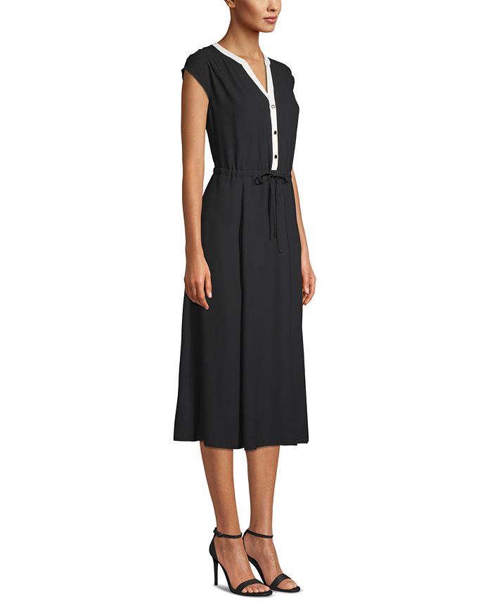Anne Klein Cap-Sleeve Drawstring-Waist Dress - Macy's