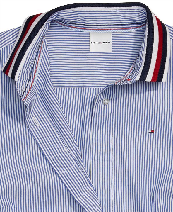 Tommy Hilfiger Women's Arya Striped-Collar Shirt with Magnetic Closures ...