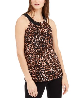 INC International Concepts - Cat-Print Keyhole-Neck Top