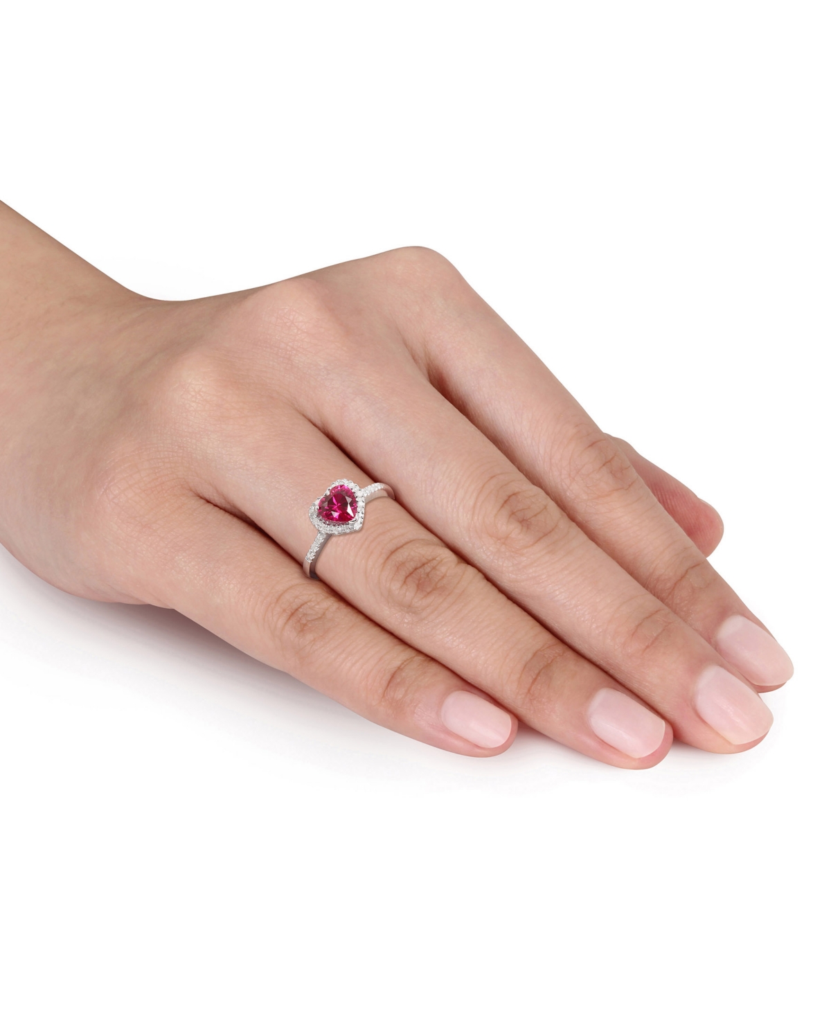 Lab-Grown Ruby (1 ct. t.w.) and Diamond (1/10 ct. t.w.) Heart Halo Ring in Sterling Silver