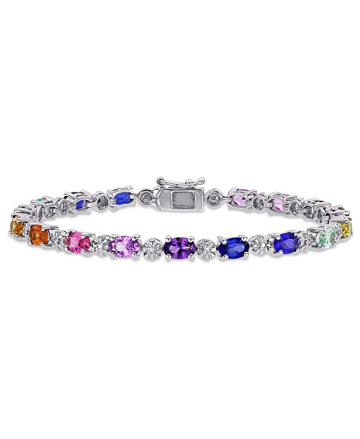 Macy's - Multi-Color Created Sapphire (9 7/8 ct. t.w.) and Diamond-Accent Tennis Bracelet in Sterling Silver