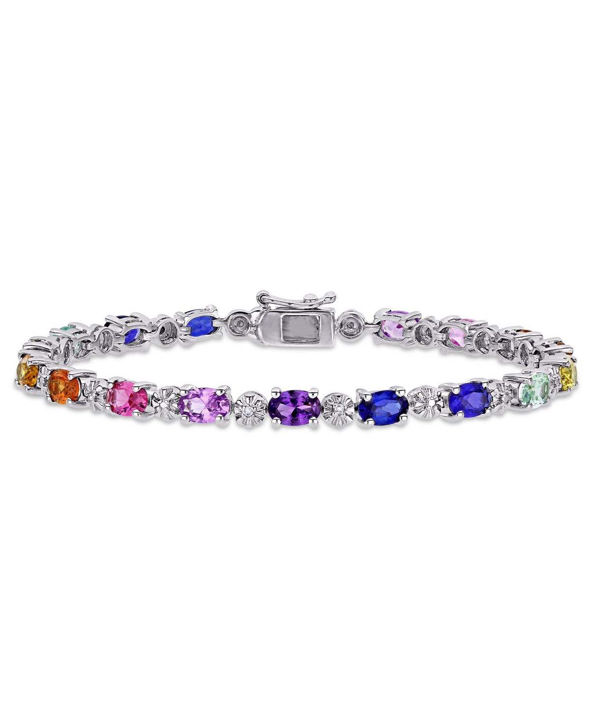 Macy's Multi-color Lab Grown Sapphire (9 7/8 Ct. T.w.) And Diamond-accent Tennis Bracelet In Sterling Silve In Multi-sapphire