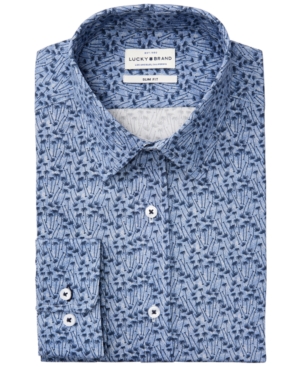 Lucky Brand Men's Slim-Fit Performance Stretch Tonal Blue Palm Print Dress Shirt
