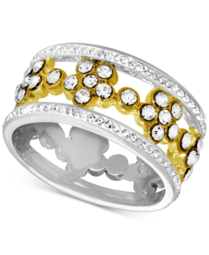image of Essentials Floral Crystal Openwork Band Ring in Two-Tone Plate
