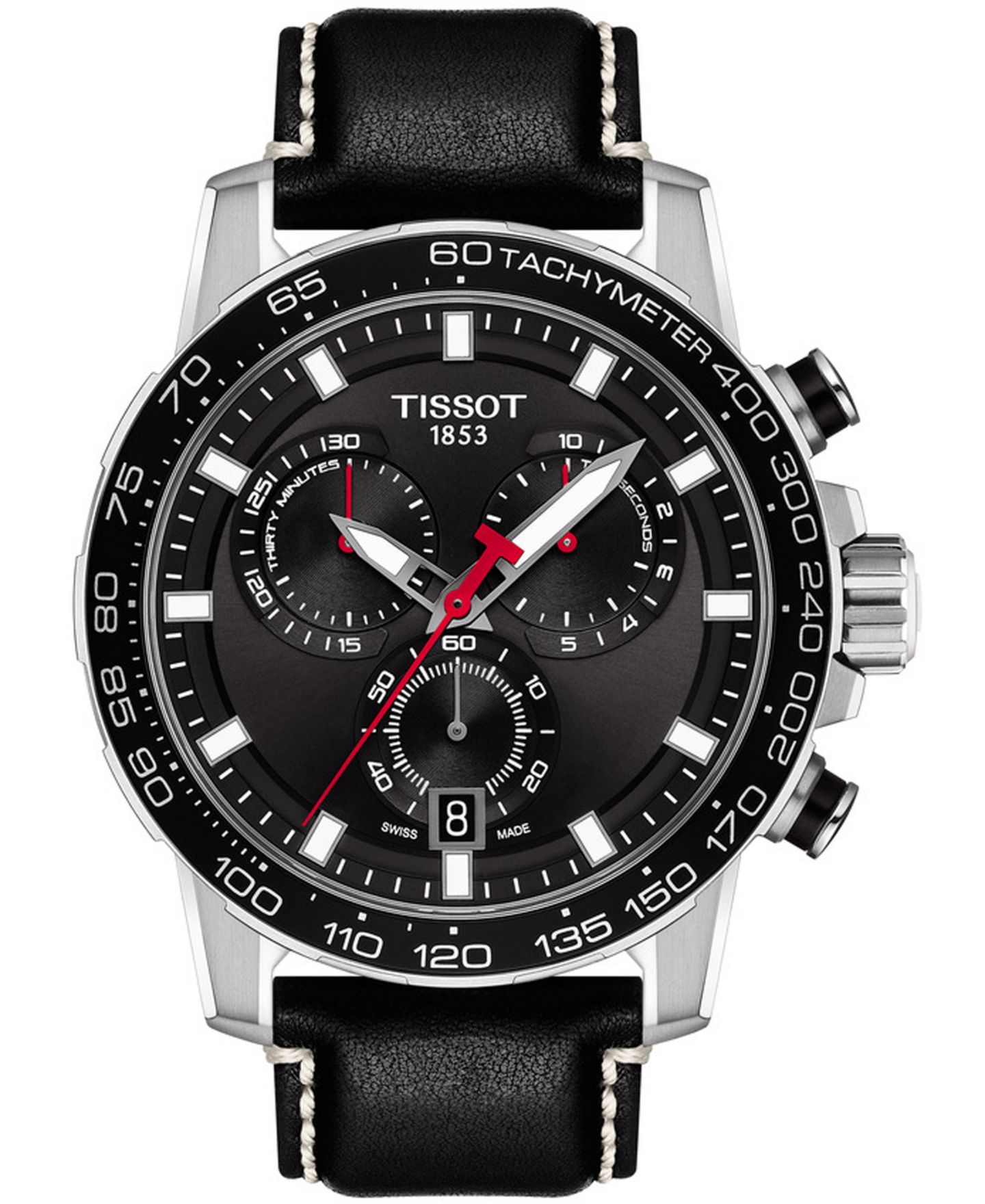 Мужские часы Tissot Swiss Chronograph Supersport T-Sport Black Leather Strap Watch 46mm — фото 1