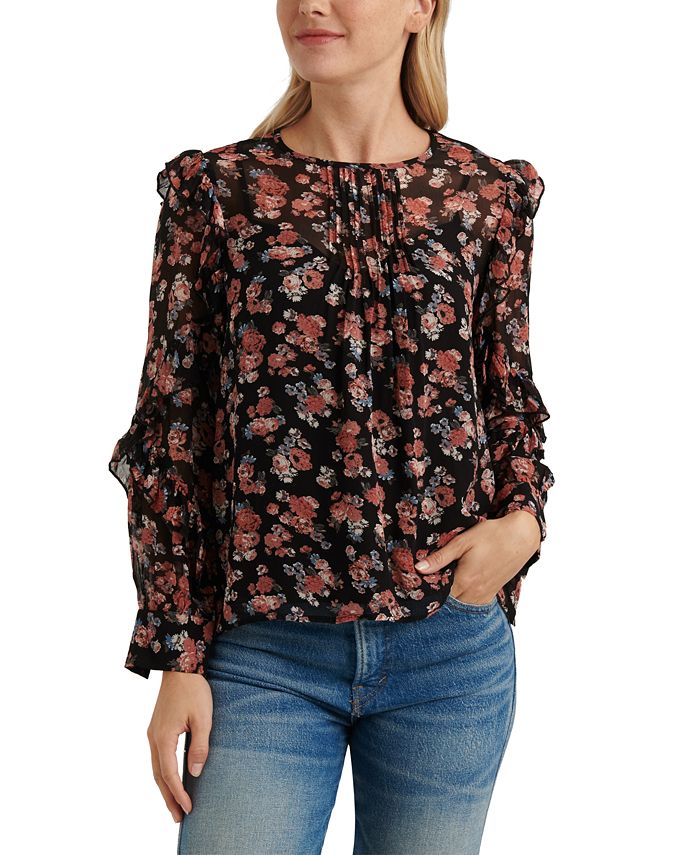 Lucky Brand Georgette Ruffled Floral-Print Top - Macy's