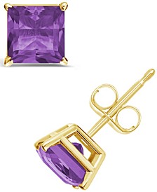 Princess-cut Gemstone Stud Earrings in 14K Yellow Gold