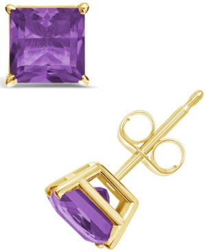 Princess-cut Gemstone Stud Earrings in 14K Yellow Gold