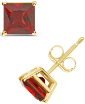 Princess-cut Gemstone Stud Earrings in 14K Yellow Gold