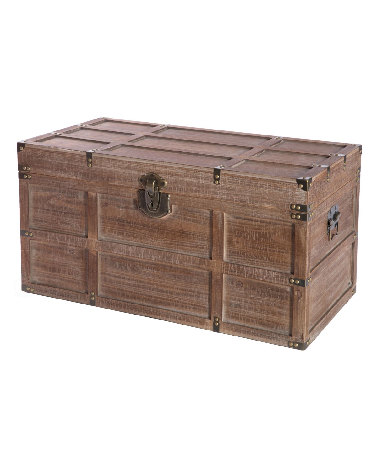 Wooden Rectangular Lined Rustic Storage Trunk with Latch, Large - Brown