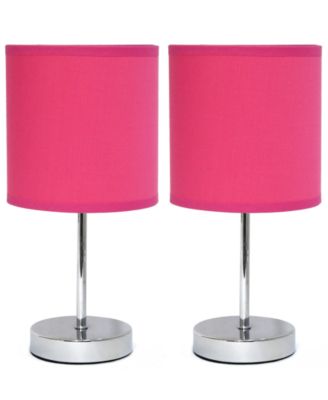 Simple Designs Chrome Mini Basic Table Lamp with Fabric Shade 2 Pack Set
