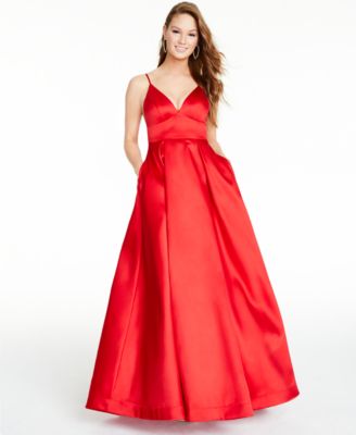 b darlin v neck satin ball gown