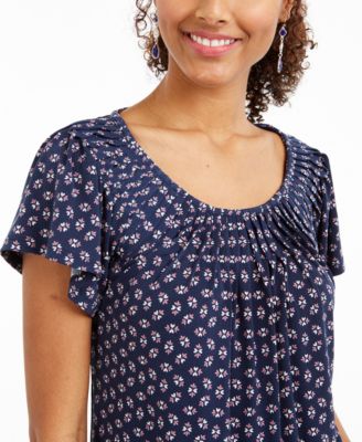 Style & Co Printed Pleat-Neck Top, Created for Macy's - Macy's