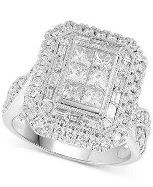 image of Diamond Princess Cluster Engagement Ring (2 ct. t.w.) in 14k White Gold