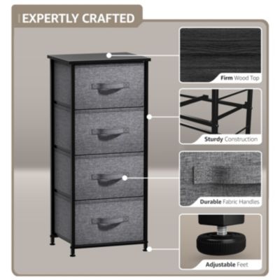 4 Drawers Chest Nightstand - Storage for Closet, Home, College Dorm - Features Steel Frame, Wood Top, &amp; Fabric Bins