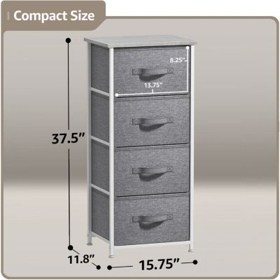 4 Drawers Chest Nightstand - Storage for Closet, Home, College Dorm - Features Steel Frame, Wood Top, & Fabric Bins