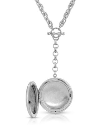 Silver Tone Paw Print Locket Y Necklace