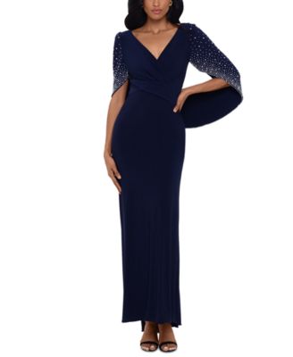 Betsy & Adam Women's Beaded Capelet Gown Blue Size 14 Petite