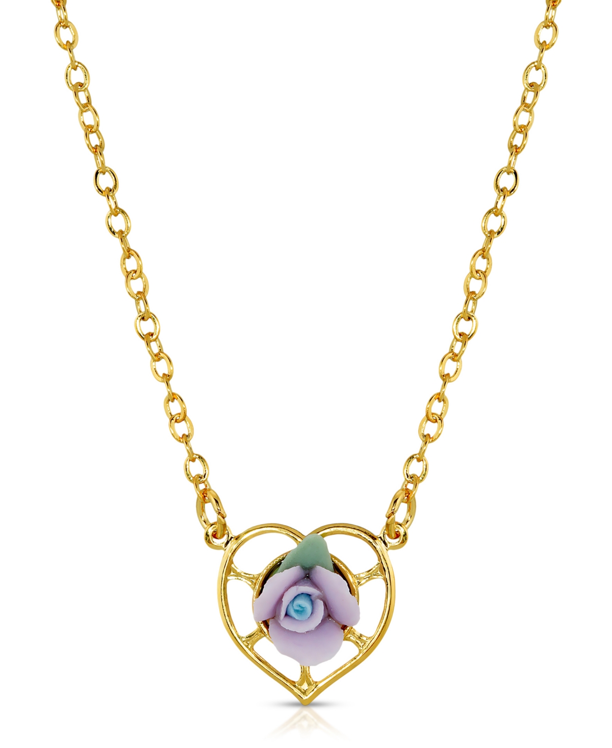 2028 14k Gold-dipped Porcelain Rose Heart Necklace In Lavender