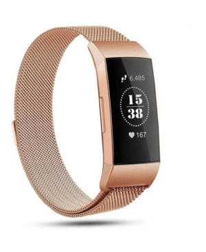 image of Posh Tech Unisex Fitbit Charge 3 Rose Gold-Tone Stainless Steel Watch Replacement Band