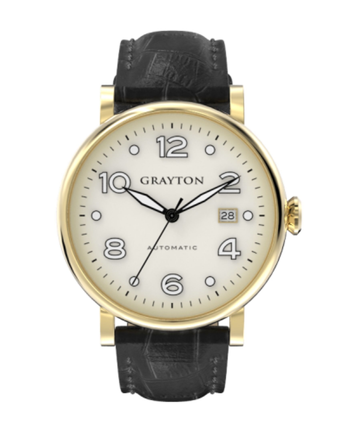 Grayton Men's Classic Collection Black Crocodile-Embossed Leather Strap Watch 44mm