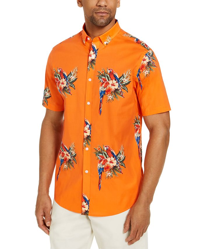 Club Room Men's Tropical Parrot Print Short Sleeve Shirt, Created for ...