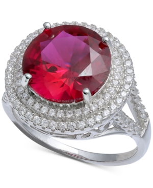 image of Cubic Zirconia Halo Statement Ring in Sterling Silver or 18k Gold over Silver