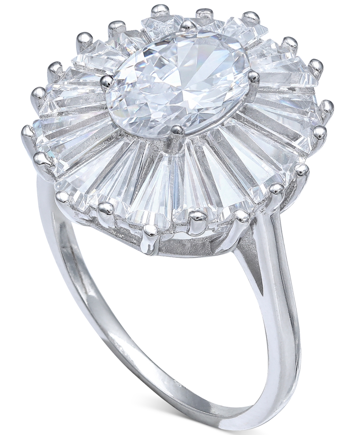 Cubic Zirconia Tapered Flower Oval & Baguette Ring (5-3/8 ct. t.w.) in Sterling Silver (Also Available in Orange, Blue, and Light Blue)